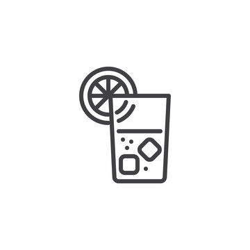 recommend clip art: Glass of lemonade with ice and lemon slice line icon