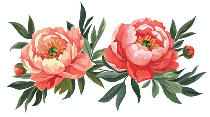 Vector illustration with beautiful peony Flat vector