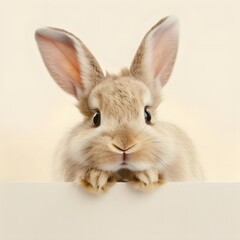 Obraz premium A charming easter bunny peeks over a banner, providing a delightful and engaging image for spring or easter-themed projects.