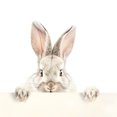 Obraz premium A charming easter bunny peeks over a banner, providing a delightful and engaging image for spring or easter-themed projects.