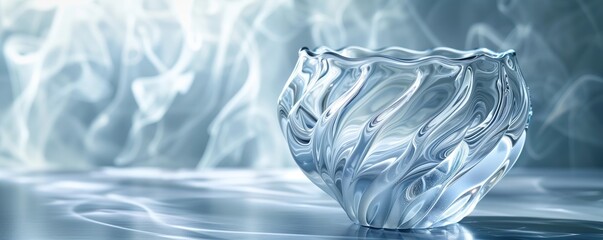 Air Elemental Vase, featuring delicate swirling patterns and transparent glass, exuding a sense of lightness and movement Photography, emphasizing ethereal qualities, backlighting, and lens flare, Wor