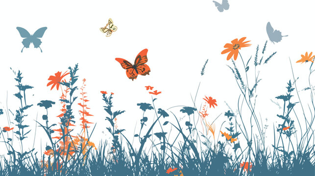 Vector illustration with images of butterflies flower