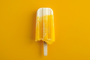 Juicy yellow popsicle ice-cream isolated on a yellow-orange background. Orange, lemon, pineapple or...