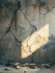 Cracked wall, indoor scene, quake damage, crack, wall, indoor, scene, quake, damage, repair, foundation, debris, collapse, assessment, safety, expert, project, destruction, facade