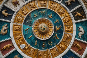Fototapeta na wymiar Astrological mandala in mosaic design. generative ai