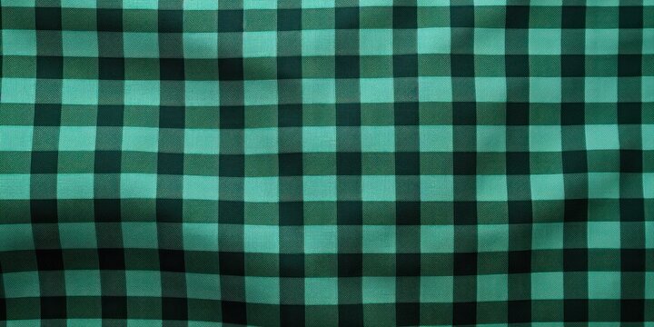 Green close-up checkered textile background texture with copy space for text photo or product presentation
