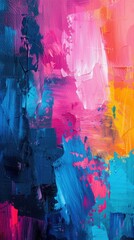 A close up of a painting with bright colors and abstract shapes. Generative AI.