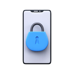 3D mobile security icon. Mobile phone with lock on screen.