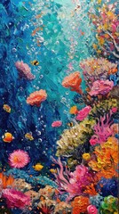 Fototapeta na wymiar A painting of a colorful underwater scene with coral and fish. Generative AI.