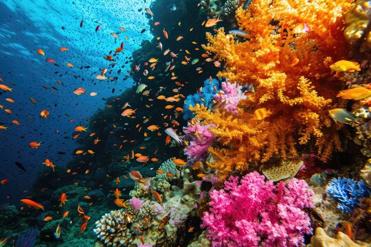 Underwater scenery, Underwater coral reefs teeming with colorful sea life, Ai generated