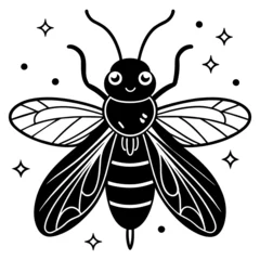 Tuinposter fairfly vector, black bee silhouette vector illustration,icon,svg,fairfly characters,Holiday t shirt,Hand drawn trendy Vector illustration,bee on black background © SK kobita