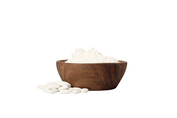 PNG,Collagen powder in a bowl, isolated on white background
