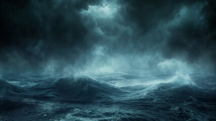 A stormy ocean with dark clouds and rough waves