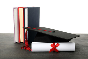 PNG, graduate hat with books, isolated on white background.