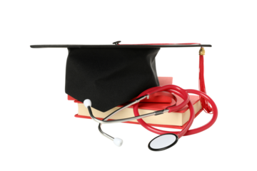 PNG, graduate hat with stethoscope, isolated on white background.