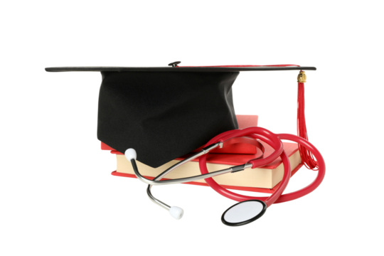 PNG, graduate hat with stethoscope, isolated on white background.