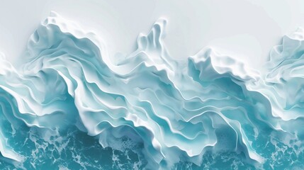 Obraz premium Top view, 3D illustraion, summer wave, embracing unique empty space, background, backdrop, texture, paint, wave, sea, ocean, water, beach, sand, sun, sunny, bright, beautiful, background, creative, po