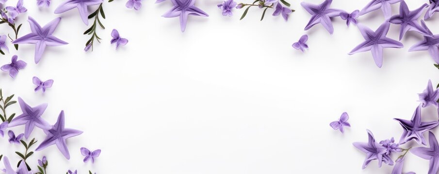 lavender stars frame border with blank space in the middle on white background festive concept celebrations backdrop with copy space for text photo or presentation