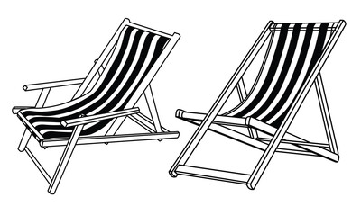 A serene scene emerges in this beach chairs vector illustration, capturing the tranquil beauty of silhouettes against the setting sun.