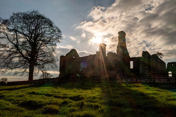 Bective Abbey against the sun creating a nice flare. Co Meath. Ireland