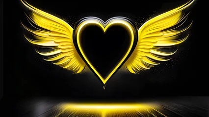 Tuinposter Luminous Yellow Cupid Neon Heart: Mesmerizing Background for Your Screen(Generative AI) © BaeDonBo