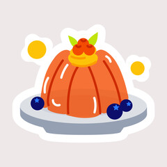 A sticker of jelly pudding in flat style 