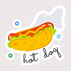 Easy to edit flat sticker of hot dog 