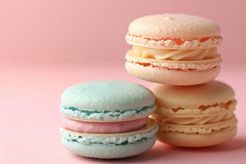 Macarons in soft pastel colors, creating a visually soothing palette that invites indulgence
