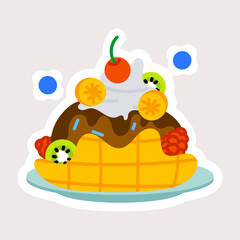 A flat sticker of waffle sundae