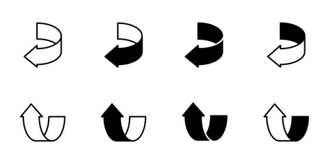 Turn arrow corner icon vector. Direction symbol. Curved navigation arrow. Back, backward, upward, under, above, left, right circular sign. Return pointer. Motion illustration isolated.