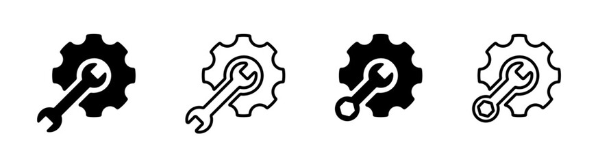 Settings button vector icon. Repair, fix or maintenance service logo. Mechanic tools: gear, cog, cogwheel, wrench, spanner. Hardware technology sign. Support symbol. Workshop illustration isolated.