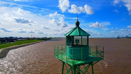 Bremerhaven lighthouse - starboard light Geestemole south - aerial view with a view over the Weser...