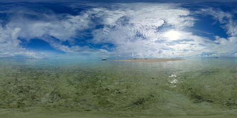 Beautiful sandy beach on a tropical island. Malaysia. Timba Timba Island. VR 360.