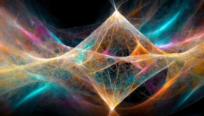 Fototapeta premium Imagine quantum entanglement as a dance of geometric patterns and fractals that extend beyond the bounds of our understanding