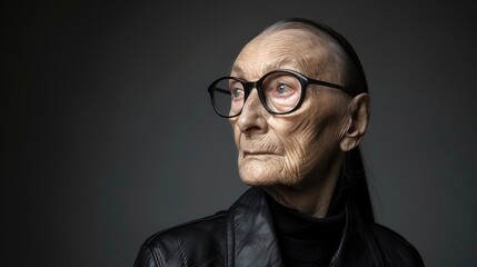 Obraz premium A woman with glasses and a long ponytail is looking at the camera