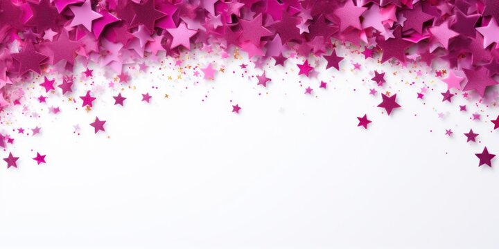 magenta stars frame border with blank space in the middle on white background festive concept celebrations backdrop with copy space for text photo or presentation