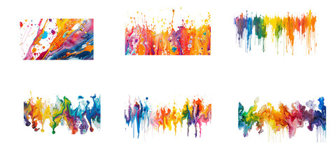 Rainbow colored paint splashing and dripping on a white background
