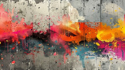 urban background features an explosion of vibrant graffiti colors splattered across a concrete backdrop, embodying the raw spirit of street art.