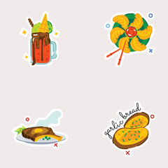 Set of Food Snacks Flat Stickers  


