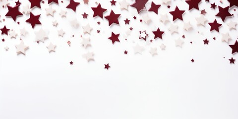 maroon stars frame border with blank space in the middle on white background festive concept celebrations backdrop with copy space for text photo or presentation