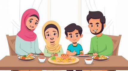 Muslim family having iftar Ramadan fasting