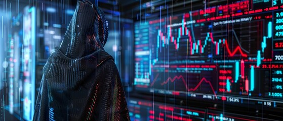 Cryptocurrency trader futuristic cloak - obrazy, fototapety, plakaty