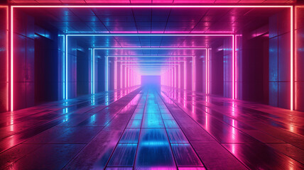 Fototapeta premium A neon colored tunnel with blue and red lights