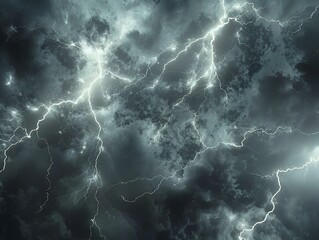 AI generated illustration of a close shot of serveral lightnings in an electrical storm - obrazy, fototapety, plakaty