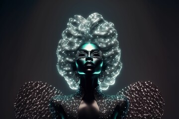 AI generated illustration of an outstanding drag queen  illuminated by a colorful blue light