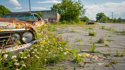Wildflowers cracked asphalt