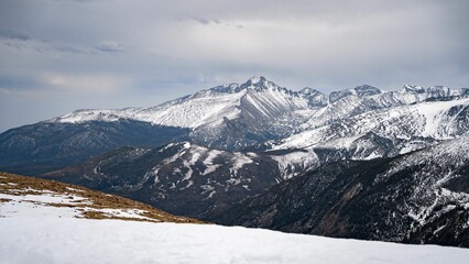 Fototapeta na wymiar Breathtaking view of snow-peaked mountains