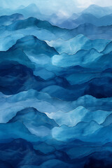 Obraz premium A blue ocean with mountains in the background