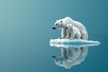 Mother polar bear and cub on iceberg. Generative AI