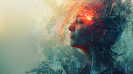 A woman calms herself amidst the anxiety in her heart.